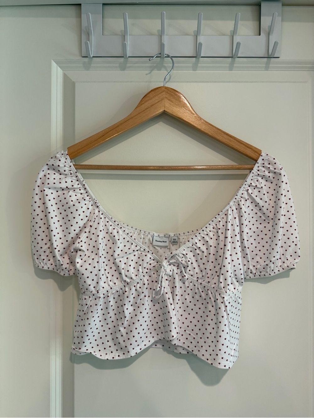 Sunday Best White Crop Top with Heart Print
